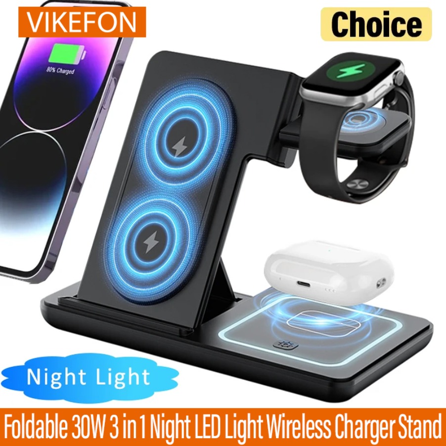 Wireless Charger 3 In 1 - Supporto per caricabatterie wireless pieghevole con