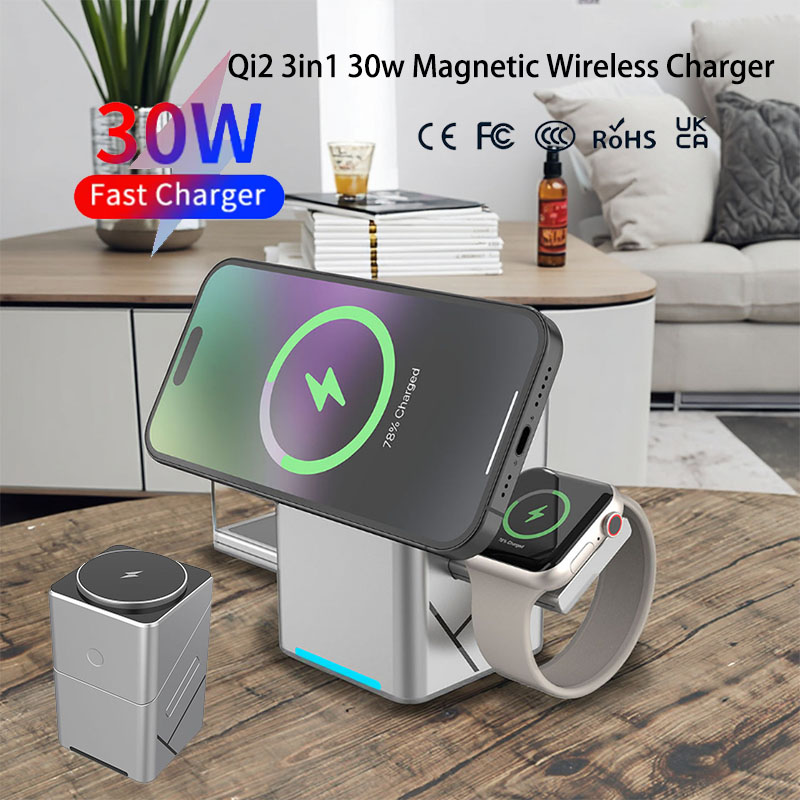 Wireless Charger 3 In 1 - Caricatore Wireless Magnetico Rotante Touch 15W